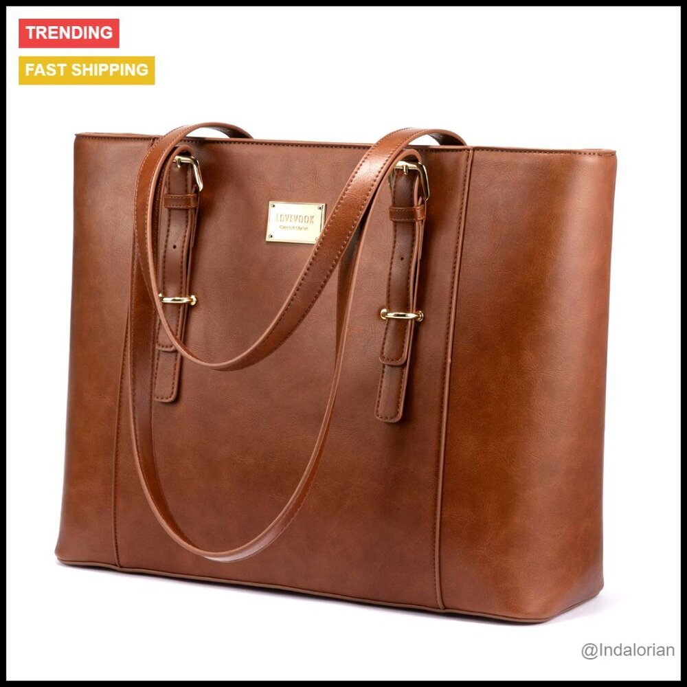 Structured Leather Laptop Tote Professional Work Bag Retro Chic Elegant